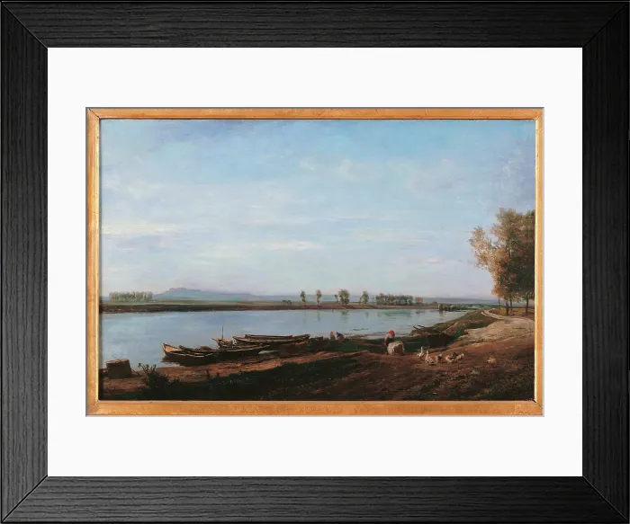 Framed Print : The Seine at Bezons, Val dOise, by Unknown Artist, 1851 about, 19th Century, oil on canvas, cm 37 x 57 - France, Ile de France, Paris, Muse dOrsay, RF1803. All