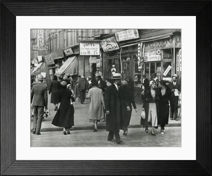 Framed Print : Fashionably dressed African Americans walking on a Harlem street in 1940. Unknown Photographer. (BSLOC_2013_8_130) Framed Print : Fashionably dressed African Americans walking on a Harlem street in 1940. Unknown Photographer. (BSLOC_2013_8_130)