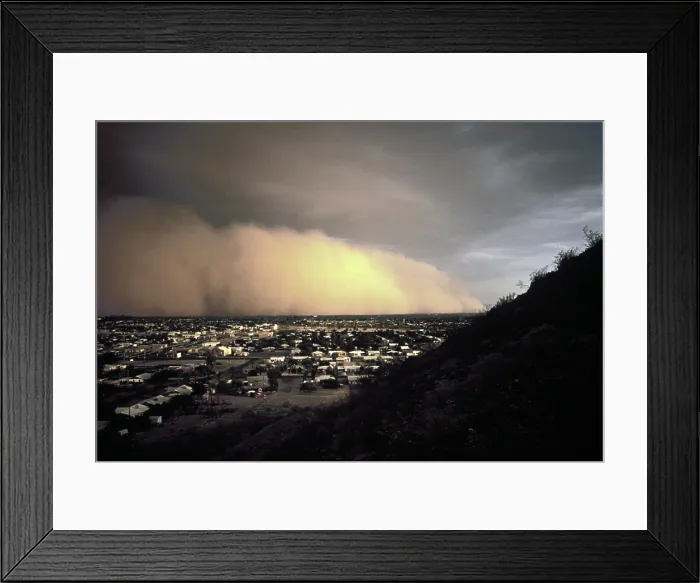 Framed Print : Dust storm over Phoenix Arizona on Labor Day 1972. No rain had fallen in the area for 153 days Framed Print : Dust storm over Phoenix Arizona on Labor Day 1972. No rain had fallen in the area for 153 days