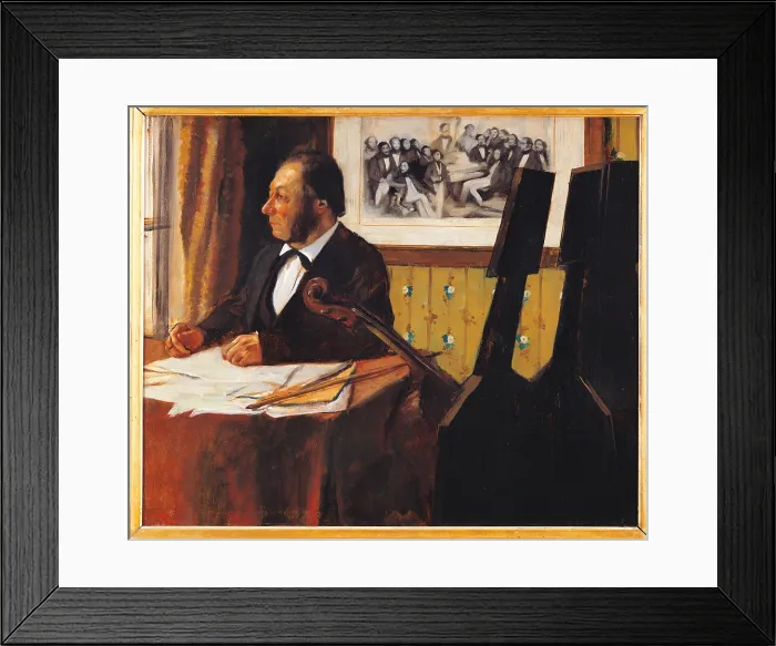 Framed Print : Louis Marie Pilet, cellist of the Orchestra at the Opra, by Edgar Degas, 1868 - 1869, 19th Century, oil on canvas, cm 50, 5 x 61 - France, Ile de France, Paris, Muse dOrsay