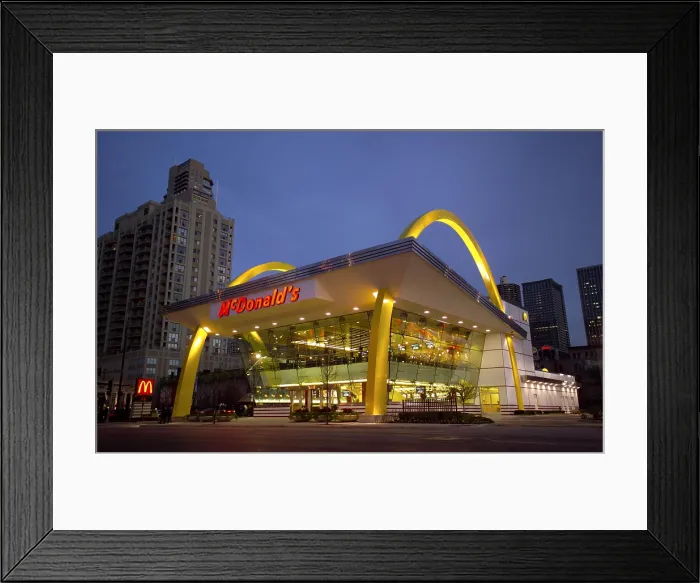 Framed Print : McDonald's restaurant flagship 50th anniversary restaurant in Chicago. Ca. 2010. McDonald's Corp. photo. Photo by:Everett Collection(BSLOC_2011_6_178)
