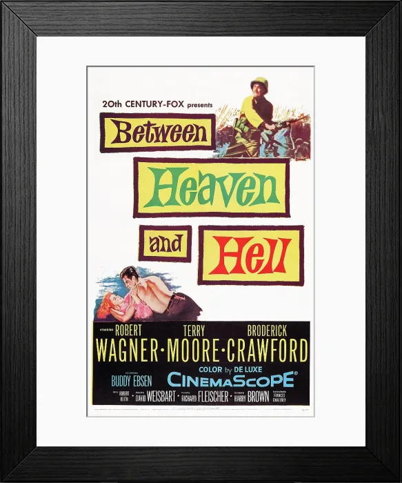 Framed Print : BETWEEN HEAVEN AND HELL, US poster art, bottom from left: Terry Moore, Robert Wagner, 1956. TM & Copyright 20th Century Fox Film Corp Framed Print : BETWEEN HEAVEN AND HELL, US poster art, bottom from left: Terry Moore, Robert Wagner, 1956. TM & Copyright 20th Century Fox Film Corp