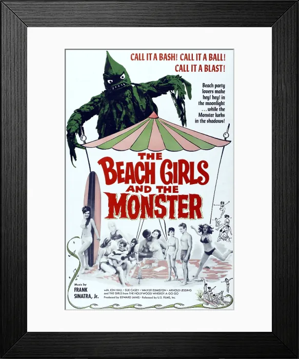 Framed Print : THE BEACH GIRLS AND THE MONSTER, 1-sheet poster art, 1965 Framed Print : THE BEACH GIRLS AND THE MONSTER, 1-sheet poster art, 1965