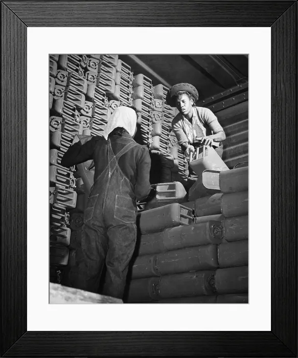 Framed Print : African American women stacking five-gallon gasoline cans at Savannah Quartermaster Depot, Georgia. Ca. 1940-45, during World War 2. (BSLOC_2013_14_156) Framed Print : African American women stacking five-gallon gasoline cans at Savannah Quartermaster Depot, Georgia. Ca. 1940-45, during World War 2. (BSLOC_2013_14_156)