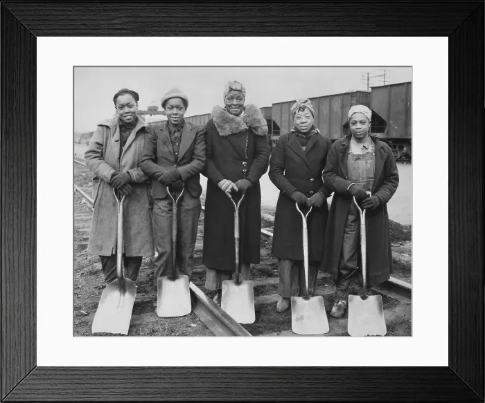 Framed Print : African American track women, working at the Baltimore & Ohio Railroad Company. 1943 during World War 2. (BSLOC_2013_14_157)