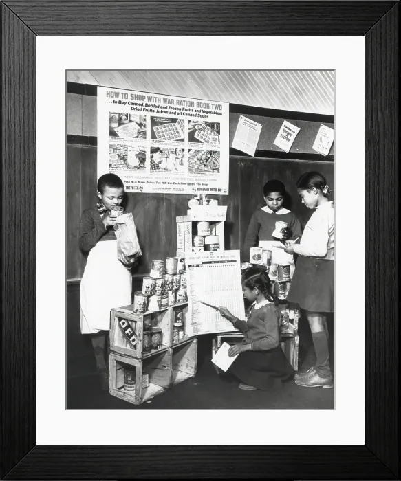 Framed Print : African American school children learn how to shop with point stamps that rationed certain foods. Fairfax County, Virginia, during World War 2, ca. 1942-45. (BSLOC_2013_14_159)
