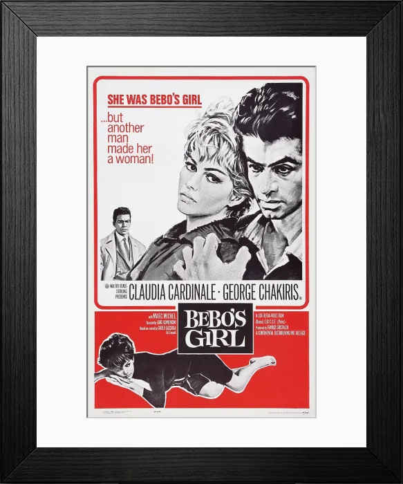 Framed Print : BEBO'S GIRL, US poster art, from left: Marc Michel, Claudia Cardinale, George Chakiris, 1964