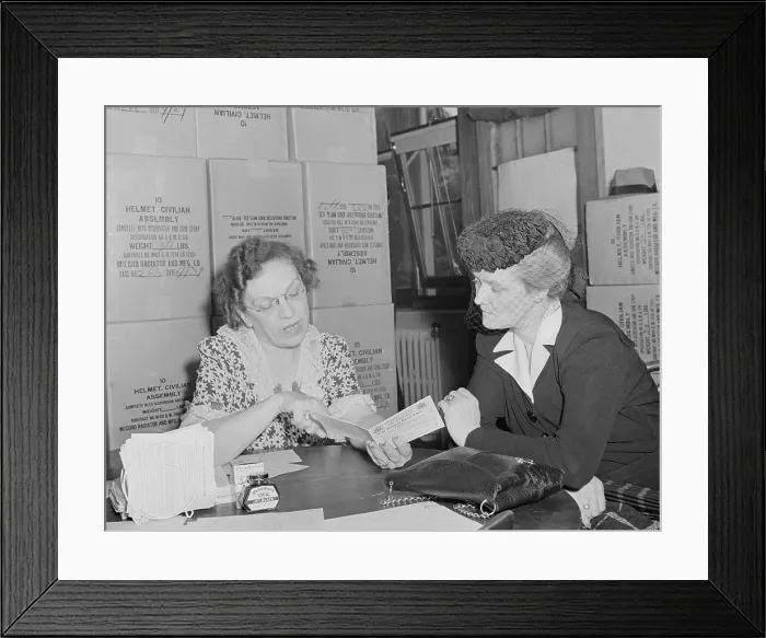 Framed Print : Sugar ration applicant was issued her ration card in May 1942. Washington, D.C. during World War 2, May 1942. (BSLOC_2013_14_164) Framed Print : Sugar ration applicant was issued her ration card in May 1942. Washington, D.C. during World War 2, May 1942. (BSLOC_2013_14_164)