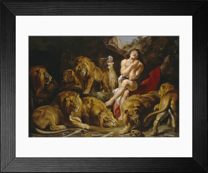 Framed Print : Daniel in the Lions Den, by Sir Peter Paul Rubens, 1614-1616, Flemish painting, oil on canvas. God closed the jaws of the lions, as Daniel prayed in the lion's den