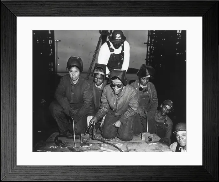 Framed Print : African American woman welders working on the Liberty Ship, SS George Washington Carver. Kaiser shipyards, Richmond, California. May 7, 1943, during World War 2