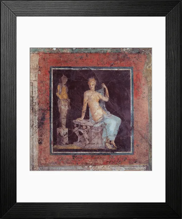 Framed Print : Unknown artist, A figure sitting near an herm, 25, 1st Century, mural, Italy, Lazio, Rome