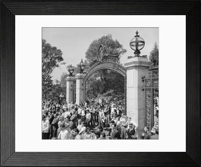 Framed Print : 1940 Peace Strike at Berkeley. University of California students gathers at Sather Gate. April 19 1940
