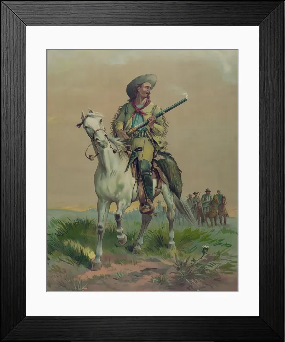 Framed Print : William Cody, aka Buffalo Bill, on horseback, leading a column of mounted soldiers. Cody served in the US Army from 1863-65 Framed Print : William Cody, aka Buffalo Bill, on horseback, leading a column of mounted soldiers. Cody served in the US Army from 1863-65