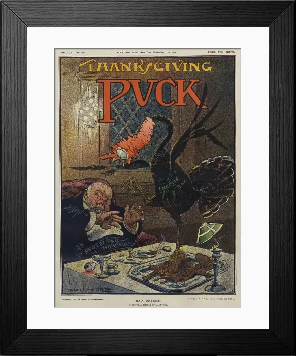 Framed Print : BAD DREAMS a 1909 cartoon shows a sleeping wealthy Protected Monopolist Framed Print : BAD DREAMS a 1909 cartoon shows a sleeping wealthy Protected Monopolist