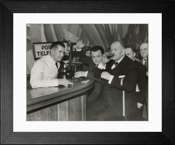 Framed Print : Oscar Mayer, food industrialist, takes the first legal drink in Chicago on Dec. 5, 1933 at 5:32 PM