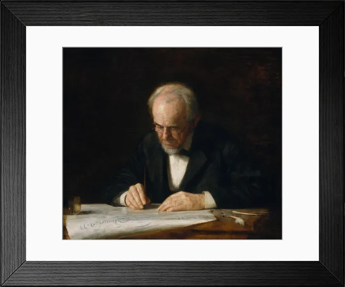 Framed Print : THE WRITING MASTER, by Thomas Eakins, 1882, American painting, oil on canvas. The artists father, is copying a document in an old-fashioned copperplate script. (BSLOC_2017_11_119)