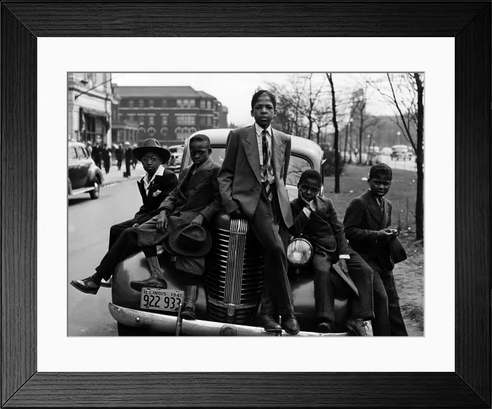 Framed Print : African American boys on Easter morning. They pose on an automobile on the Southside of Chicago, April 1941. Photo by Russell Lee. (BSLOC_2013_8_134) Framed Print : African American boys on Easter morning. They pose on an automobile on the Southside of Chicago, April 1941. Photo by Russell Lee. (BSLOC_2013_8_134)