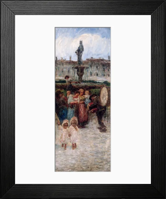 Framed Print : The Storyteller, by Angelo Dall'Oca Bianca, 1917, 20th Century, oil on canvas - Private collection. Whole artwork view Framed Print : The Storyteller, by Angelo Dall'Oca Bianca, 1917, 20th Century, oil on canvas - Private collection. Whole artwork view