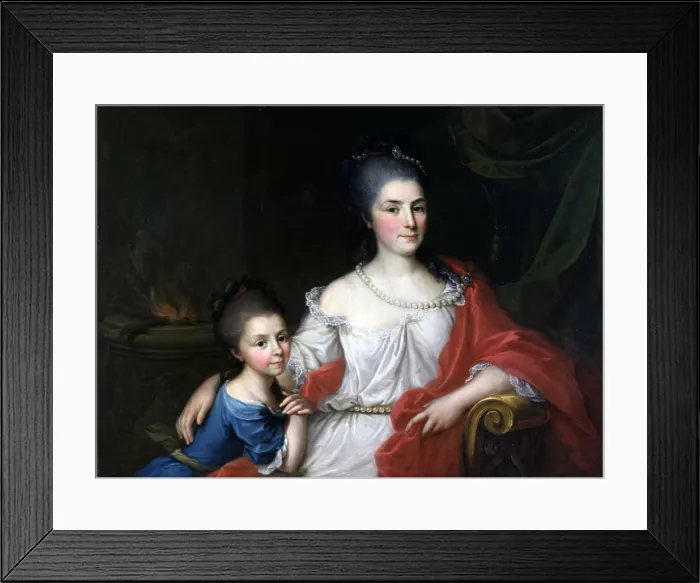 Framed Print : Portrait of Bianca Ferrari Visconti with her daughter Elena, by German Artist, ca