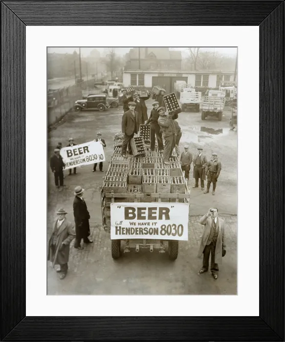 Framed Print : Beer delivery in Cleveland, Ohio, on April 6, 1933, the day before it became legal to sell 3.2 beer. (BSLOC_2013_8_145)