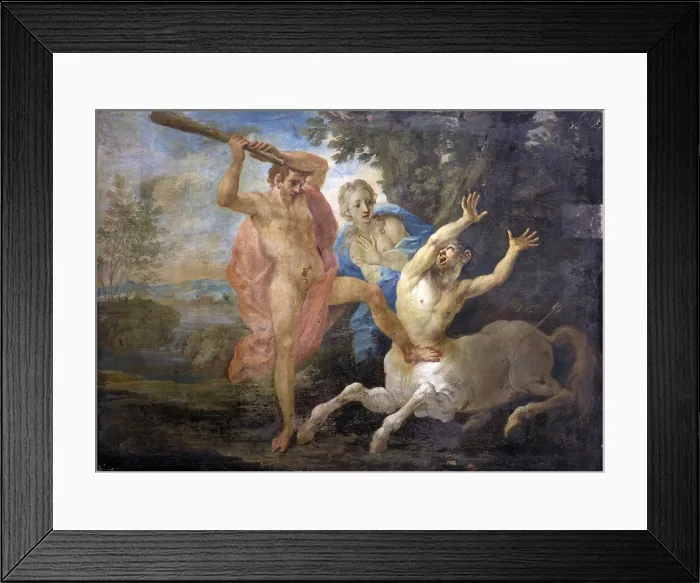 Framed Print : Hercules, Nessus, Deianira, by Unknown Roman Artist, 18th Century, oil on canvas - Italy, Lombardy, Milan, Castello Sforzesco, Civic Collection of Ancient Art. Whole artwork view Framed Print : Hercules, Nessus, Deianira, by Unknown Roman Artist, 18th Century, oil on canvas - Italy, Lombardy, Milan, Castello Sforzesco, Civic Collection of Ancient Art. Whole artwork view