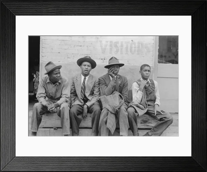 Framed Print : Young African American men on a bench on a Waco, Texas, street, Nov. 1939. Photo by Russell Lee. (BSLOC_2013_8_132)