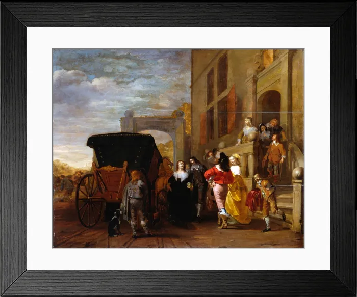 Framed Print : Figures and Carriage in front of a Villa, by Ludolf de Jong, 1640 - 1670, 17th Century, oil on board, 82 x 102 cm - Italy, Lombardy, Milan, Castello Sforzesco Framed Print : Figures and Carriage in front of a Villa, by Ludolf de Jong, 1640 - 1670, 17th Century, oil on board, 82 x 102 cm - Italy, Lombardy, Milan, Castello Sforzesco