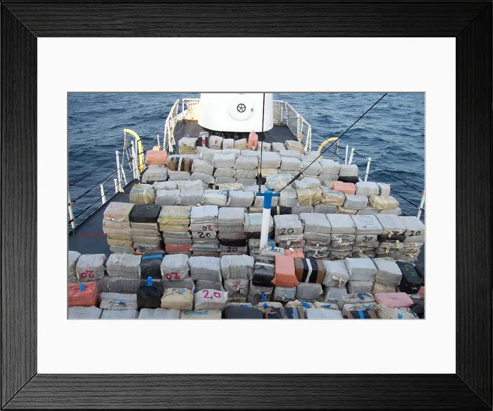 Framed Print : The U.S. Coast Guard made a record drug seizure of approximately 42 845 pounds of cocaine aboard the Panamanian flagged motor vessel GATUN off the coast of Isla de Coiba Panama