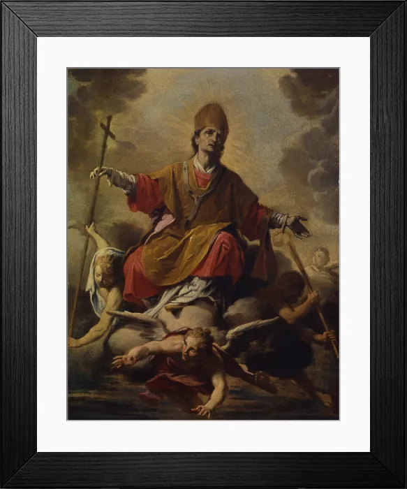 Framed Print : Holy Bishop in Glory, by Antonio Lucini, 18th Century, oil on canvas - Italy, Lombardy, Milan, Castello Sforzesco, Civic Collections of Ancient Art. Whole artwork view