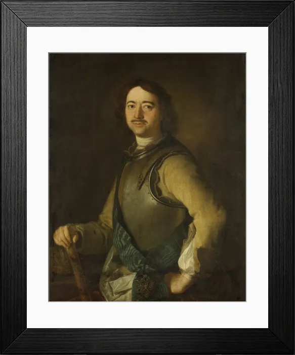 Framed Print : Peter the Great, Tsar of Russia, by Anonymous artist, 1700-25, European painting, oil on canvas. 1697 he traveled incognito on this Grand Embassy to Western Europe