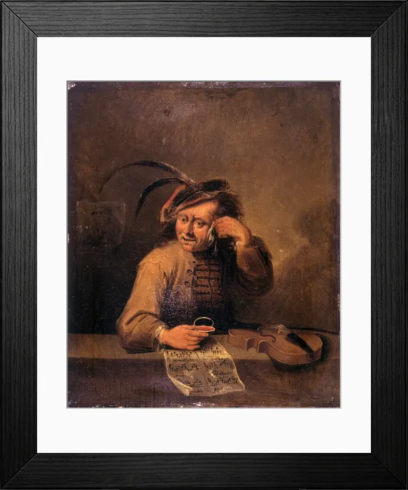 Framed Print : Allegory of Hearing, by Unknown Artist close to David Teniers the Younger, 18th Century, oil on board, 15, 5 x 18, 5 cm - Italy, Lombardy, Milan, Castello Sforzesco