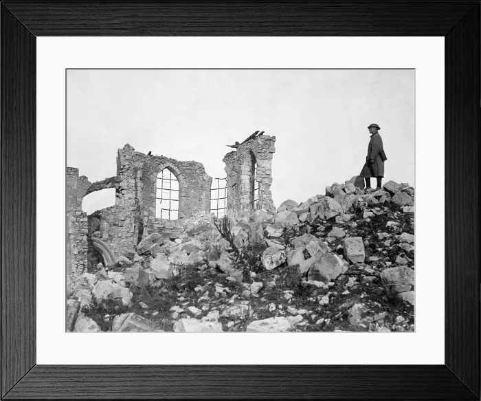 Framed Print : Ruined medieval church in Montfaucon, France. The U.S. Army drove the Germans out during the Meuse-Argonne Offensive in World War I. Sept. 26, 1918 to Nov. 11, 1918