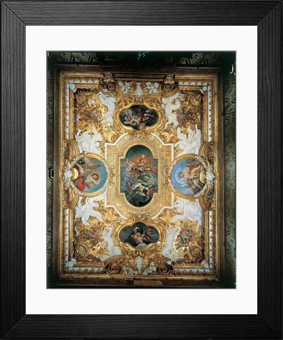 Framed Print : Somasso Pietro, Seiter Daniel, Turin, Royal Palace, ceiling with the allegory of Triumph of Light, 17th Century - 18th Century, frescoes and stucco, Italy, Piemonte, Turin