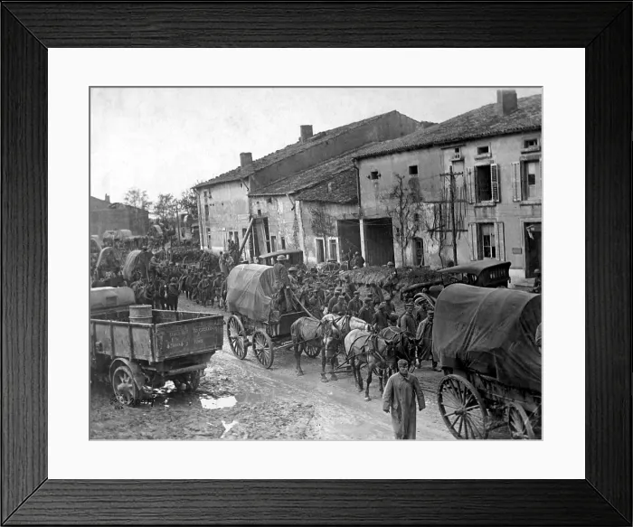 Framed Print : German prisoners taken by the Americans in the first day of the assault on the St. Mihiel salient. They are marching to prison pens at Ansauville, France. World War I. Sept