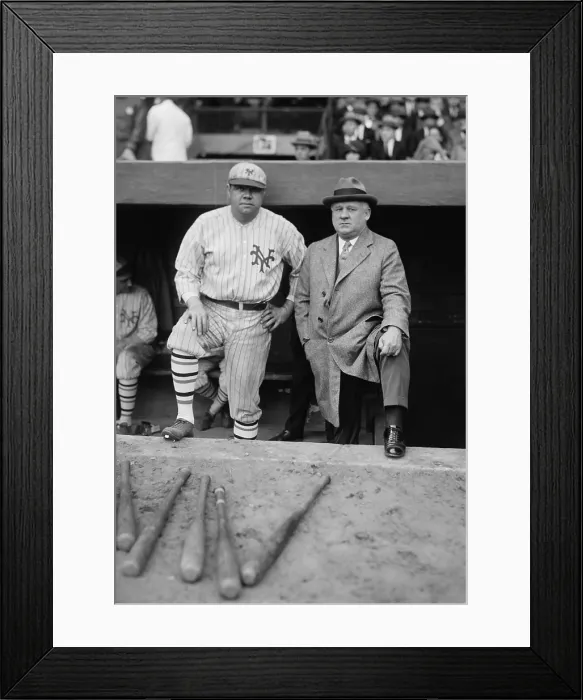 Framed Print : Babe Ruth in a NY Giants uniform with Giants Manager John McGraw, Oct. 23, 1923. Ruth was playing in a post-season charity game