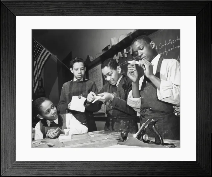 Framed Print : African American students making model airplanes for U.S. Navy during World War 2