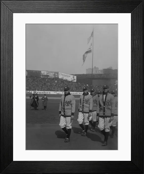 Framed Print : Babe Ruth and teammates marching at the opening of the season in Yankee Stadium, April 18, 1923. (BSLOC_2015_17_23) Framed Print : Babe Ruth and teammates marching at the opening of the season in Yankee Stadium, April 18, 1923. (BSLOC_2015_17_23)