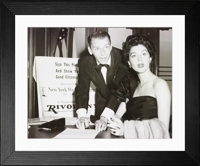Framed Print : Frank Sinatra and Ava Gardner signing a Good Citizens pledge, New York City, Sept. 19, 1952 Framed Print : Frank Sinatra and Ava Gardner signing a Good Citizens pledge, New York City, Sept. 19, 1952