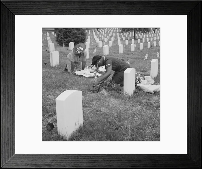 Framed Print : Decorating a soldier's grave on Memorial Day in one of the African American sections. Arlington National Cemetery, Virginia. May 1943. (BSLOC_2013_14_189)