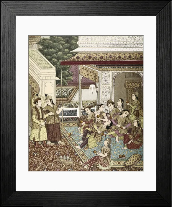Framed Print : Zulieka, Potiphar's wife (or Potifar), presents Joseph to the harem. Indo-Persian Art. Miniature Painting. ITALY. Turin. City Library