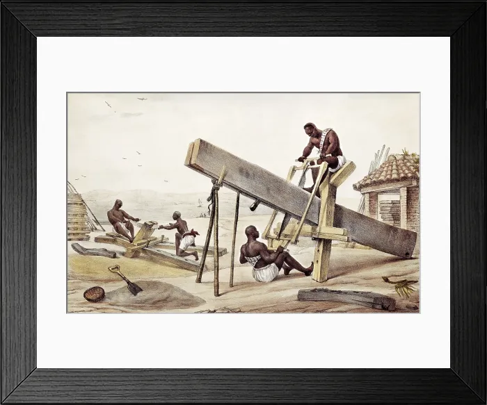 Framed Print : DEBRET, Jean Baptiste (1768-1848). A Colourful and Historic Journey to Brazil. 1839. Black sawyers of plancks. Costumbrism. Litography Framed Print : DEBRET, Jean Baptiste (1768-1848). A Colourful and Historic Journey to Brazil. 1839. Black sawyers of plancks. Costumbrism. Litography