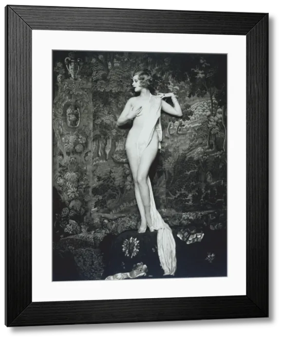 Framed Print : Actress, dancer, and Ziegfeld girl Hazel Forbes. Full length portrait of Forbes nude and draped in cloth in front of a tapestry. By Alfred Cheney Johnston, 1927-29 Framed Print : Actress, dancer, and Ziegfeld girl Hazel Forbes. Full length portrait of Forbes nude and draped in cloth in front of a tapestry. By Alfred Cheney Johnston, 1927-29