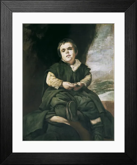 Framed Print : VELAZQUEZ, Diego Rodriguez de Silva (1599-1660). The Court Dwarf, Don Franciso Lezcano called El Nino de Vallecas'. 1636. Buffoon of Philip IV's court. Baroque art