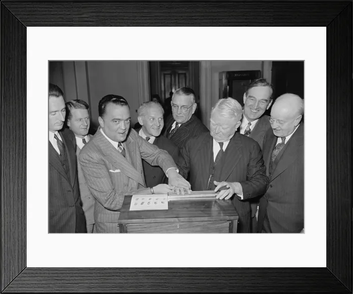Framed Print : FBI Director J. Edgar Hoover fingerprinting Vice President John Nance Garner in 1939. (BSLOC_2013_8_159)
