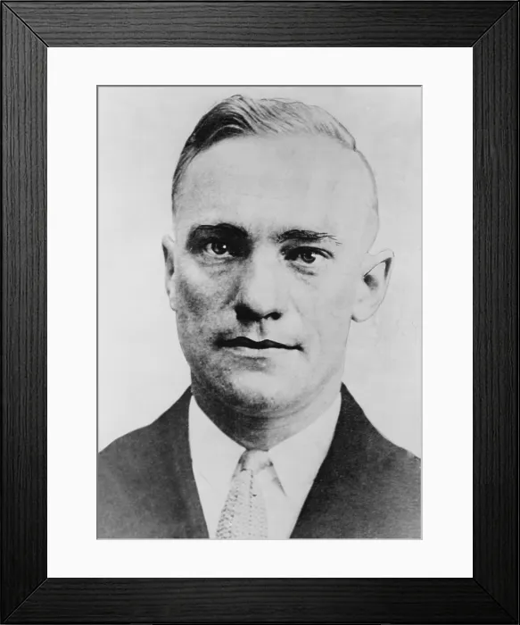 Framed Print : Fred The Brain Goetz, in a 1934 police mugshot. Goetz was a college graduate in engineering and a Lieutenant in U. S. Army Framed Print : Fred The Brain Goetz, in a 1934 police mugshot. Goetz was a college graduate in engineering and a Lieutenant in U. S. Army