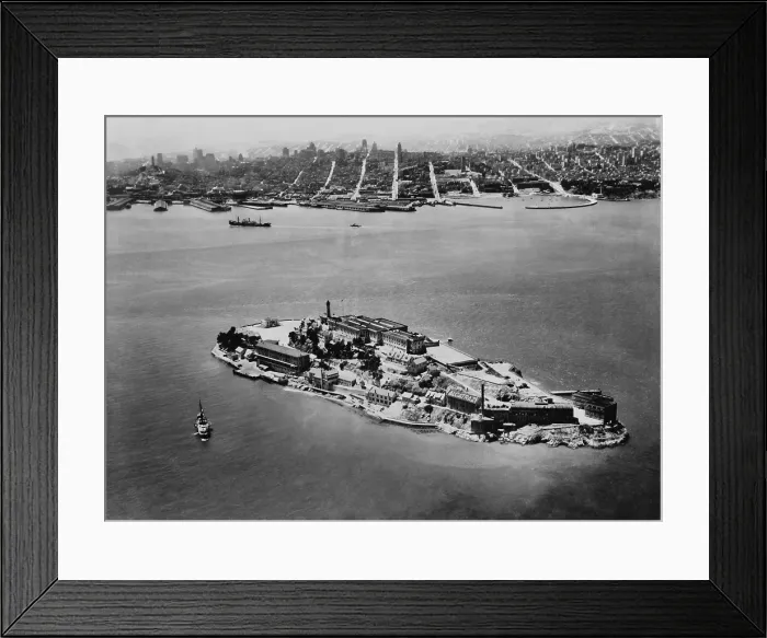 Framed Print : Alcatraz Federal Prison in San Francisco Bay, California, 1938. In the distance is the city of San Francisco. (BSLOC_2013_8_166)