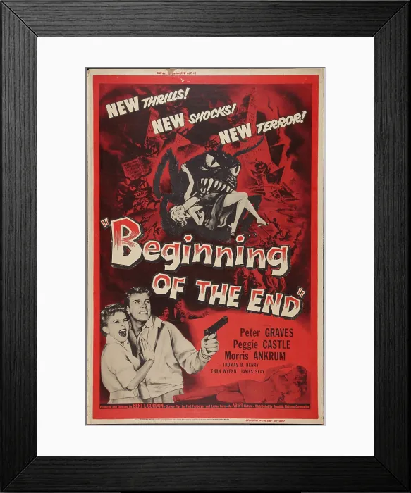 Framed Print : BEGINNING OF THE END, l-r: Peggie Castle, Peter Graves on poster art, 1957 Framed Print : BEGINNING OF THE END, l-r: Peggie Castle, Peter Graves on poster art, 1957