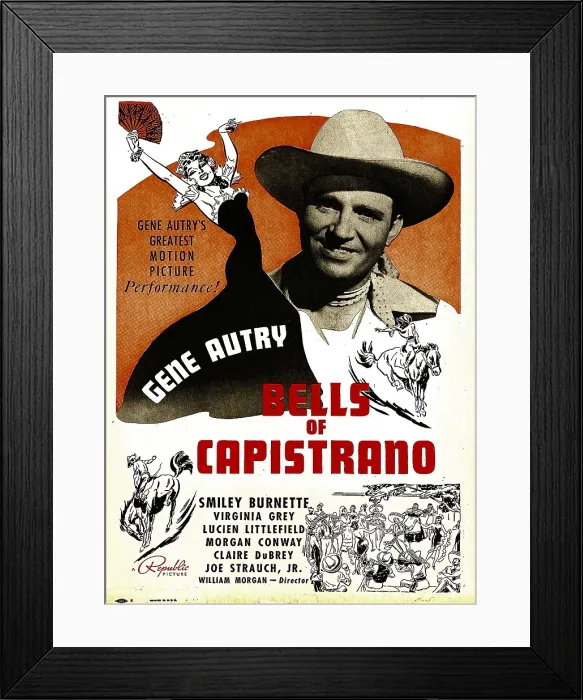 Framed Print : BELLS OF CAPISTRANO, Gene Autry on window card, 1942 Framed Print : BELLS OF CAPISTRANO, Gene Autry on window card, 1942