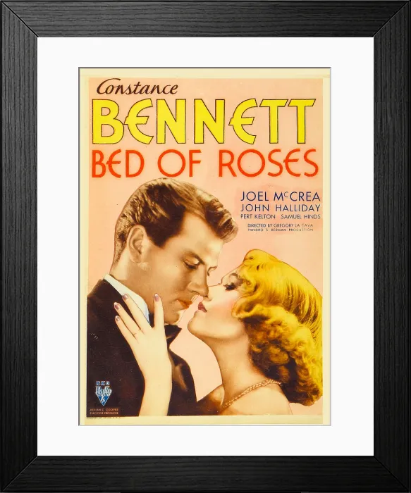 Framed Print : BED OF ROSES, from left: Joel McCrea, Constance Bennett on midget window card, 1933 Framed Print : BED OF ROSES, from left: Joel McCrea, Constance Bennett on midget window card, 1933