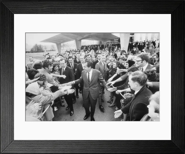 Framed Print : President Nixon shaking hands with CIA employees after speaking at the CIA headquarters. March 7 1969